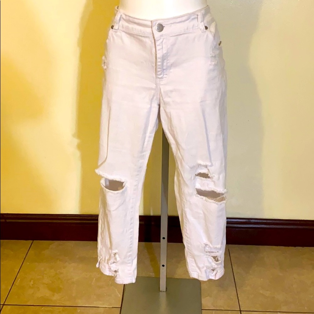 Street Denim Distress White Jeans